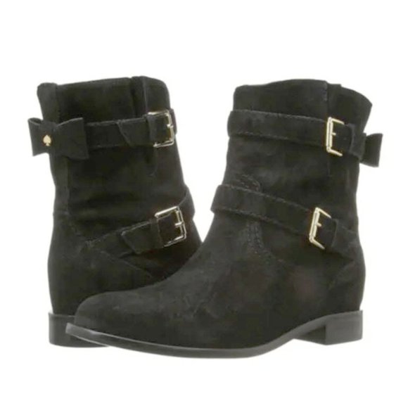Kate Spade Sabina Black Suede Buckle & Bow Boots - Picture 3 of 14